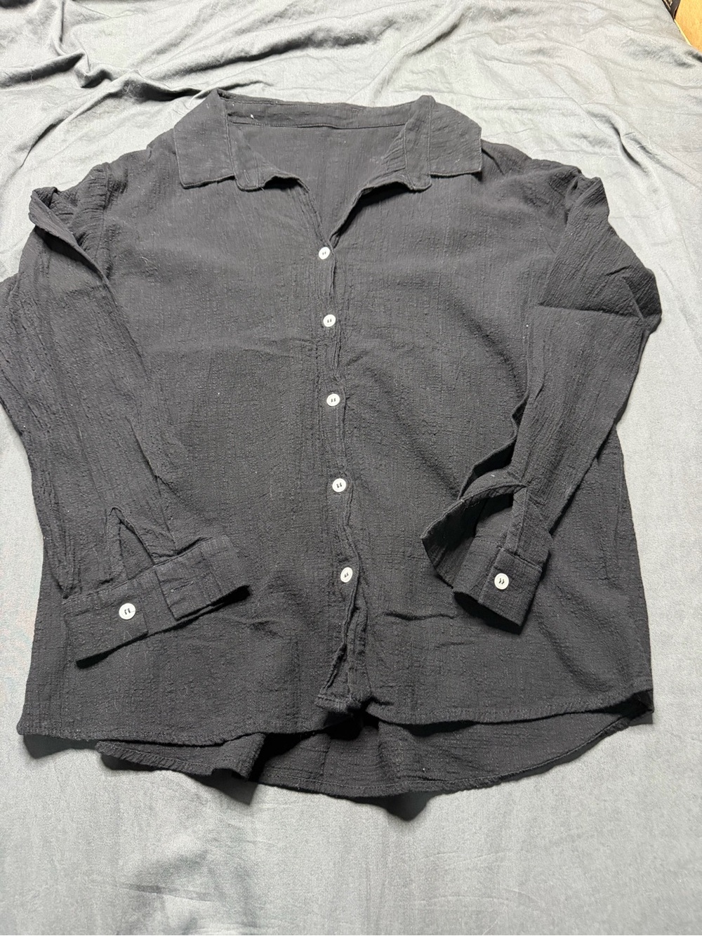 Women’s Black Button-Down Long Sleeve Shirt - Lightweight Relaxed Fit